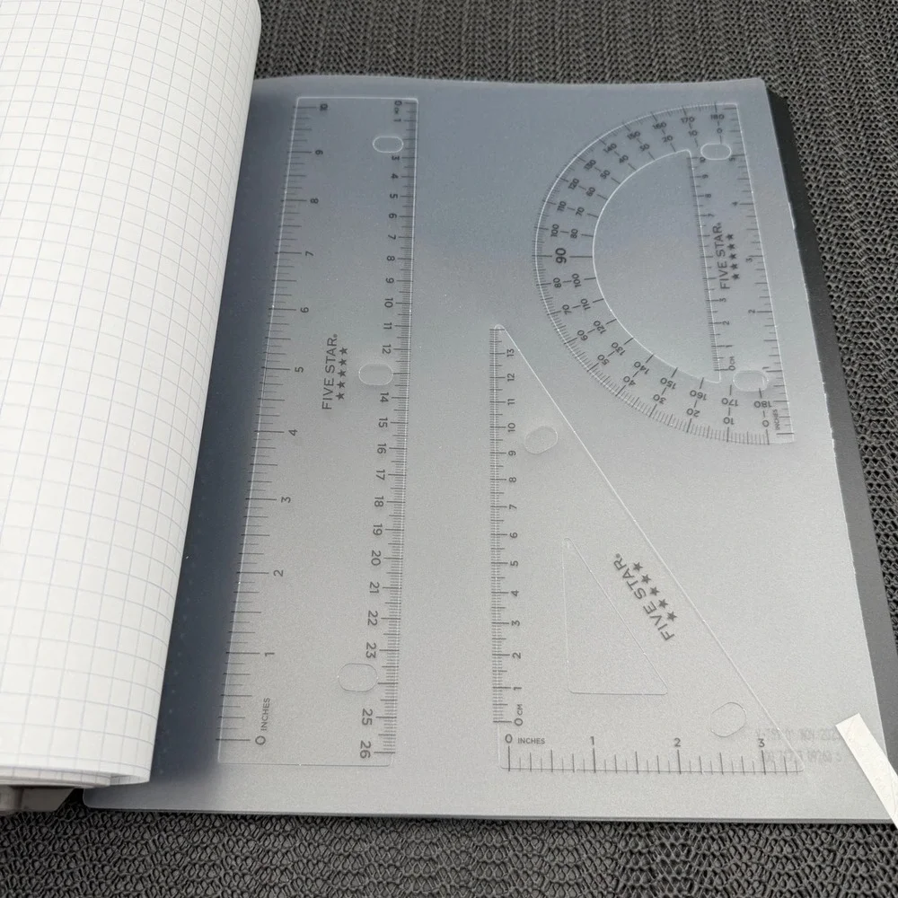 Five Star Refillable Graph Ruled Notebook Black & Pen+Gear Filler Paper Bundle